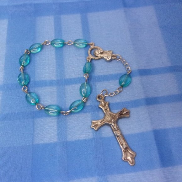 Blue Bead Silver Tone Chaplet Prayer Beads - Picture 1 of 6